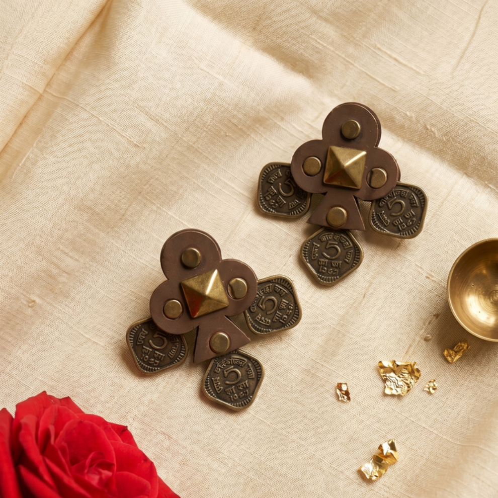 Brown square coin Earrings