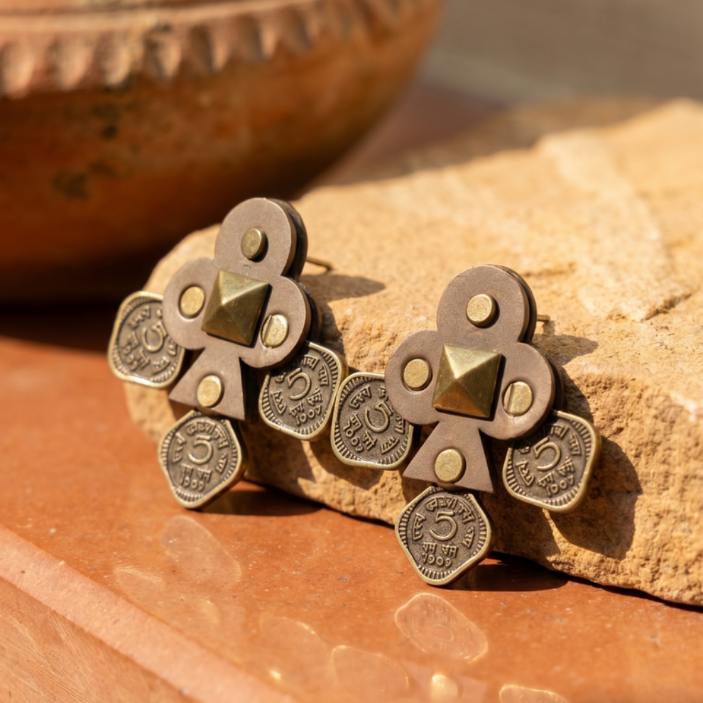 Brown square coin Earrings