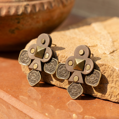 Brown square coin Earrings