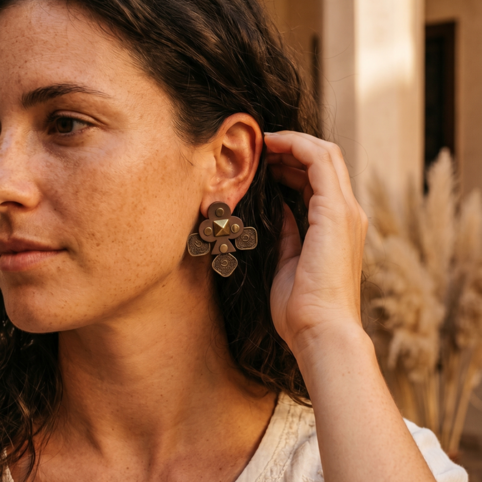 Brown square coin Earrings