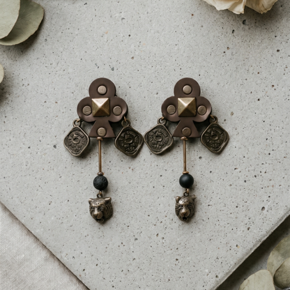 Long studded coin Earrings