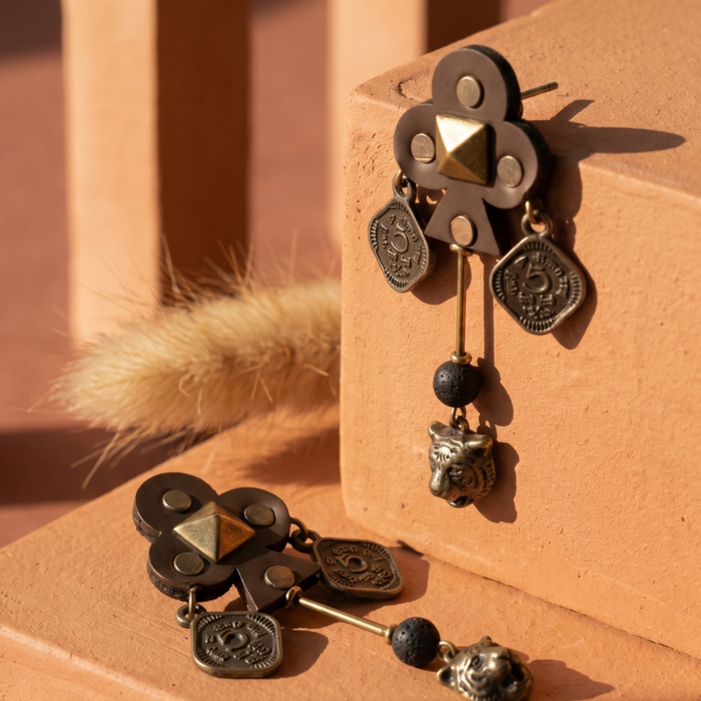 Long studded coin Earrings