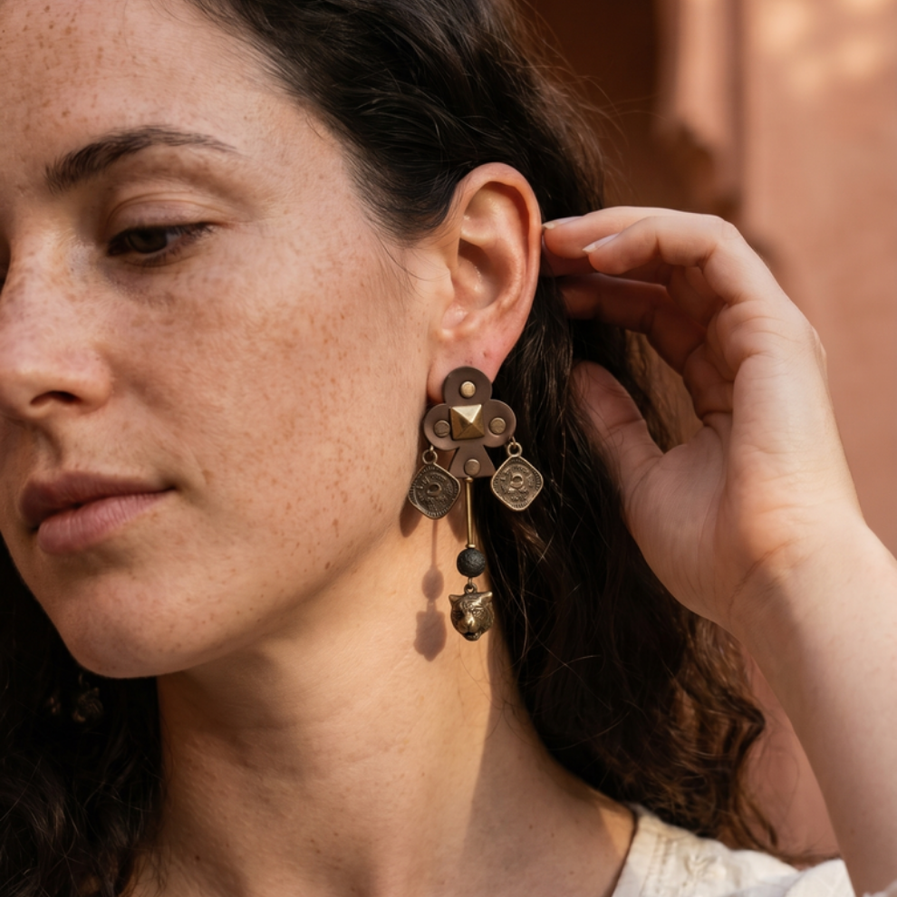 Long studded coin Earrings