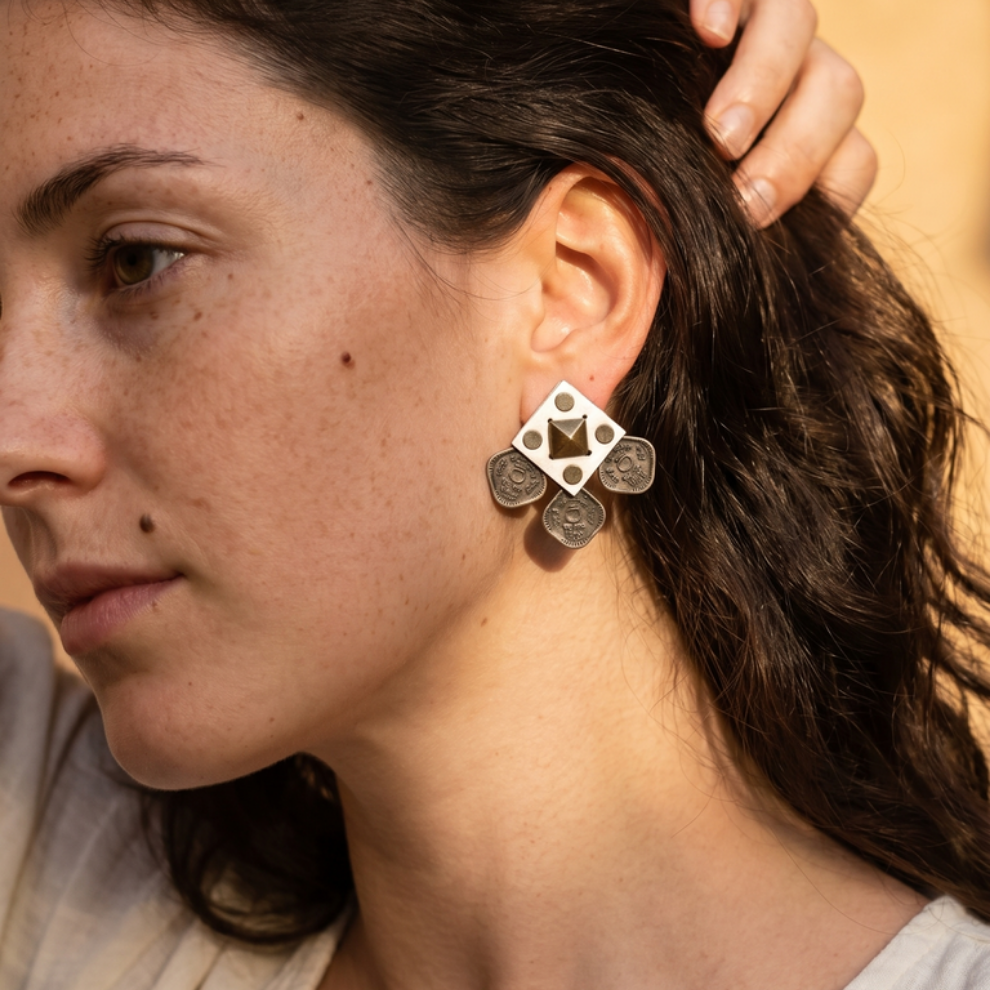 White square coin Earrings