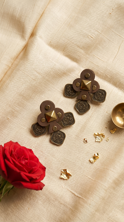 Brown square coin Earrings