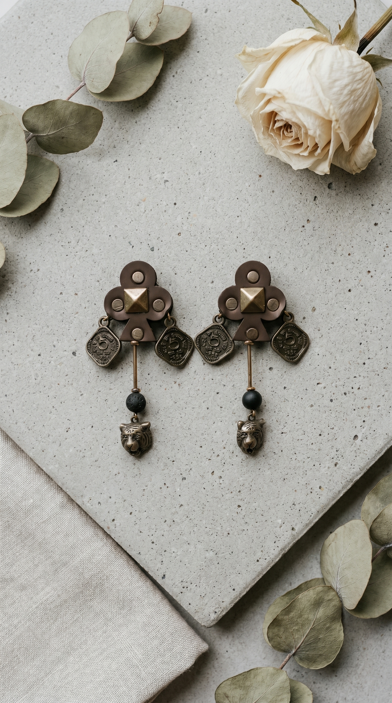 Long studded coin Earrings