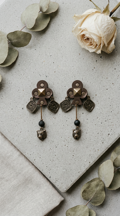 Long studded coin Earrings