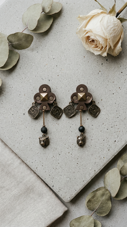 Long studded coin Earrings