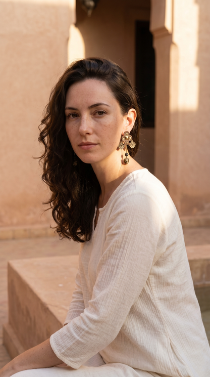 Long studded coin Earrings