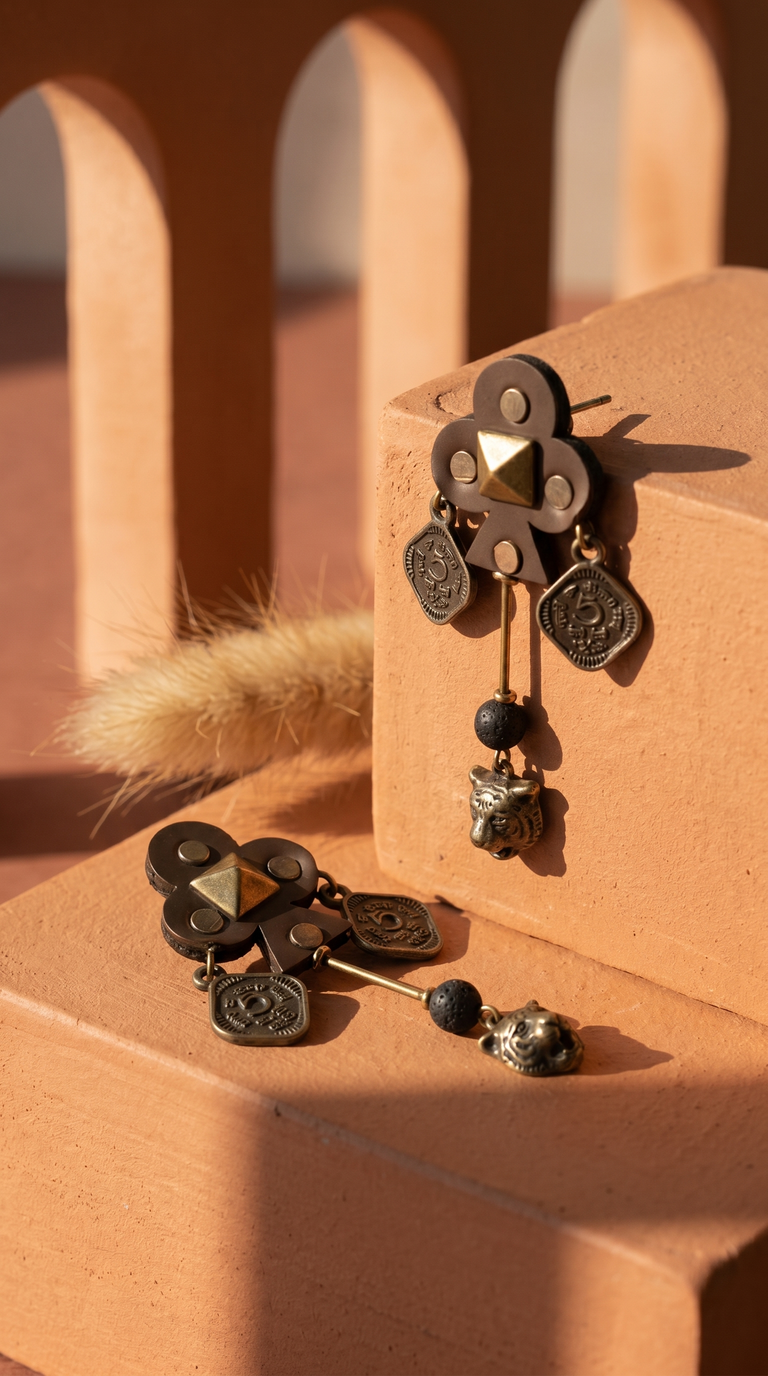 Long studded coin Earrings