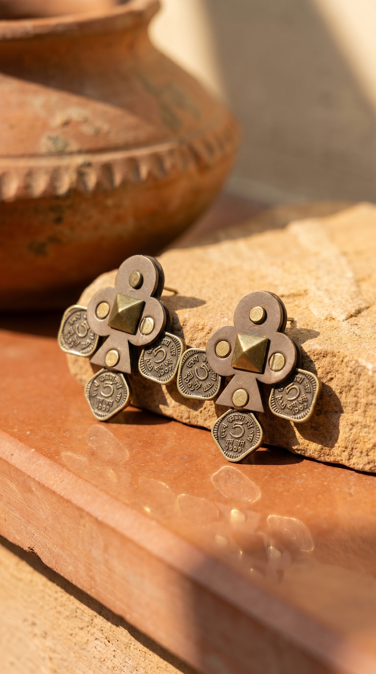 Brown square coin Earrings