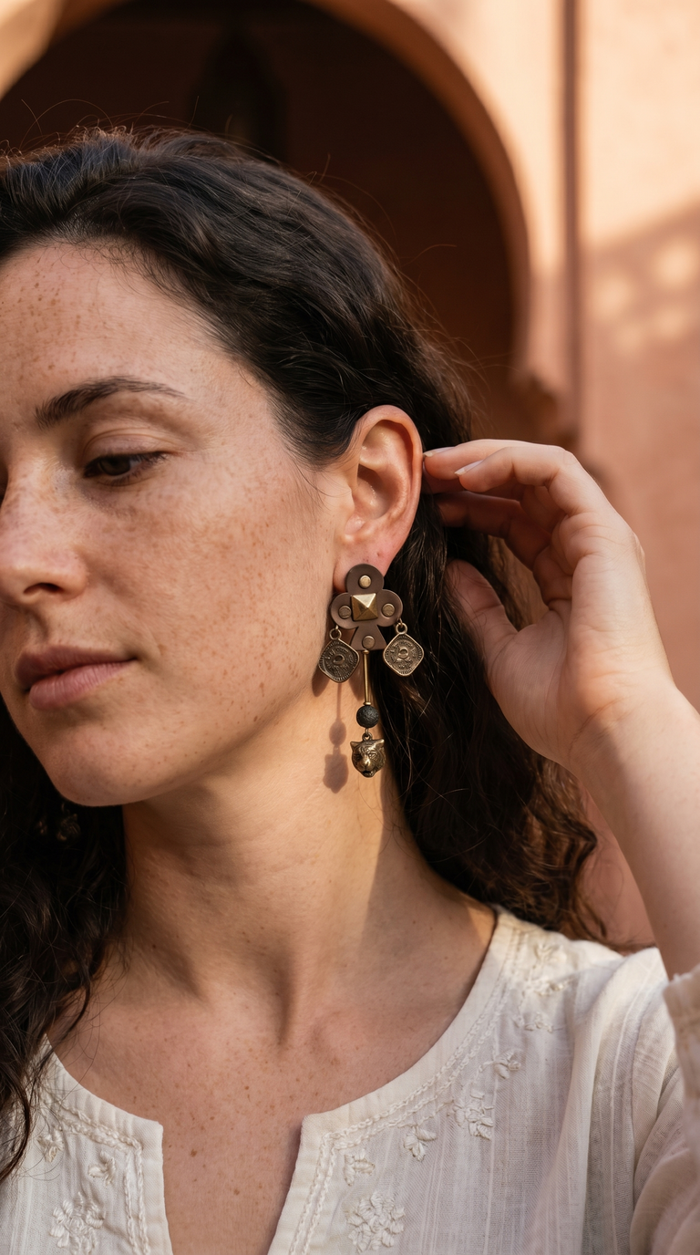 Long studded coin Earrings