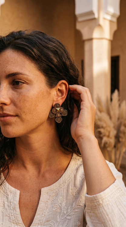 Brown square coin Earrings