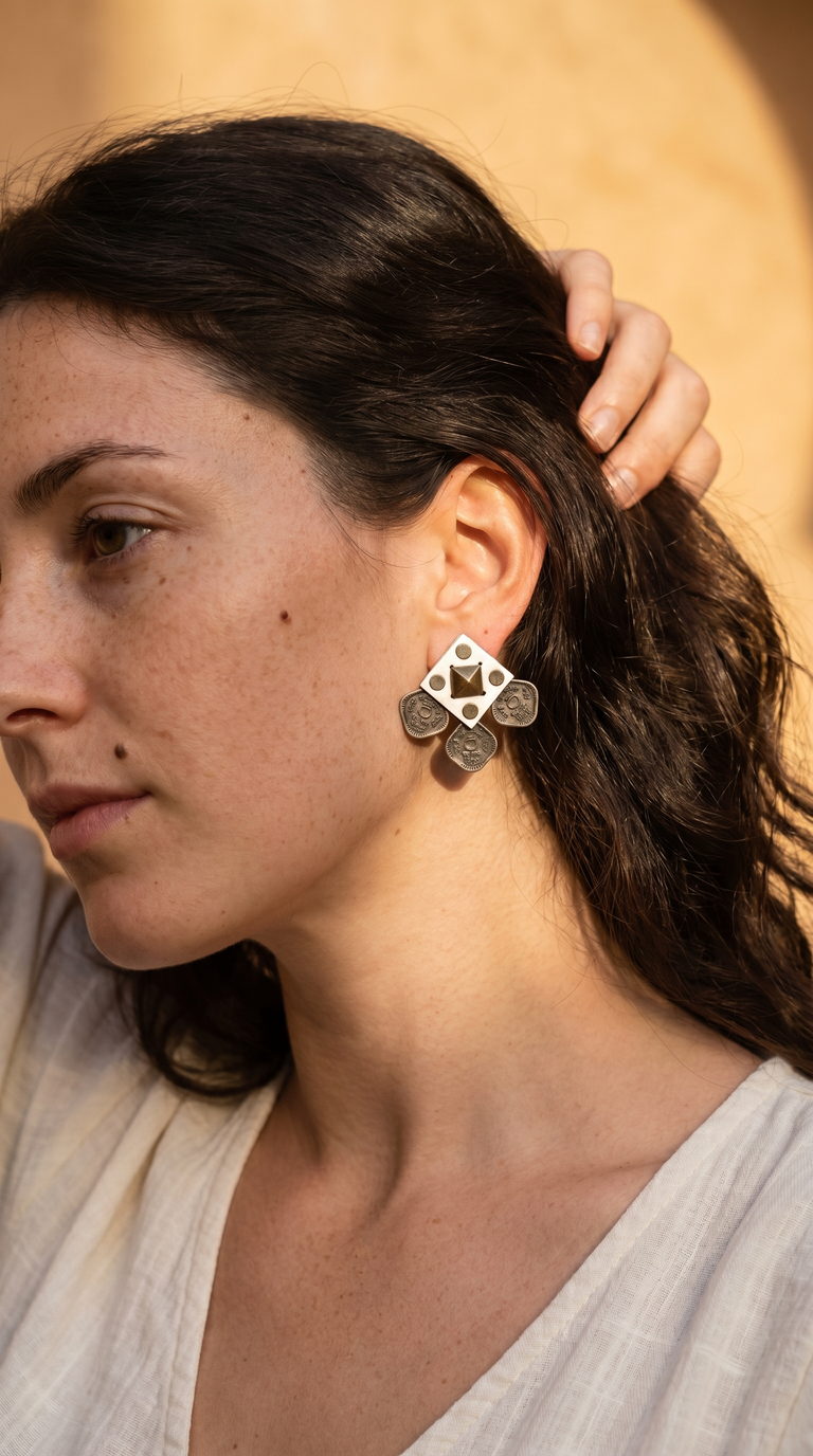 White square coin Earrings