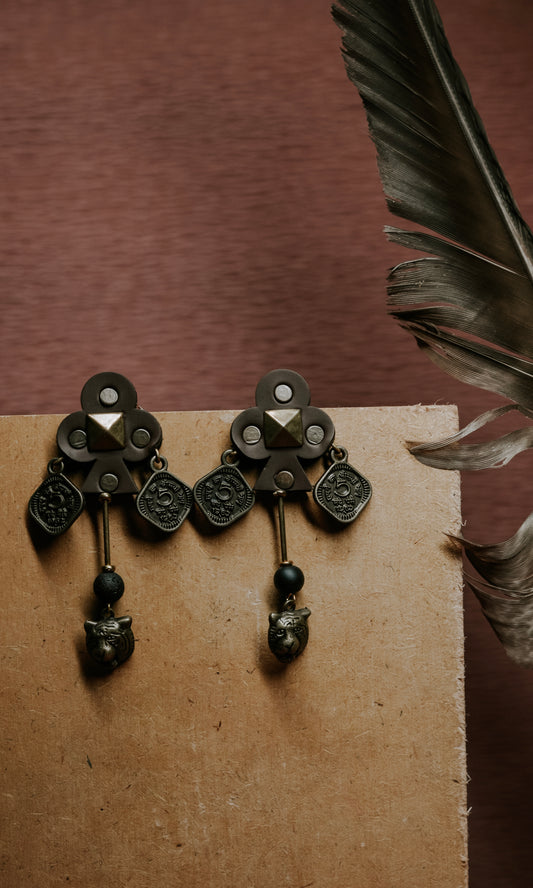 Long studded coin Earrings